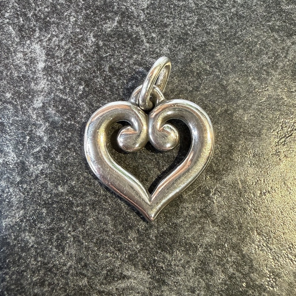 Large James Avery 925 Sterling Silver Scroll Heart Charm Pendant Retired 5.25g